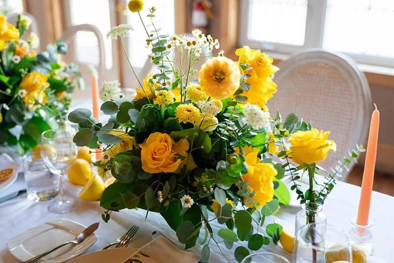 Yellow rose centerpiece for private event by Bana Florist Toronto